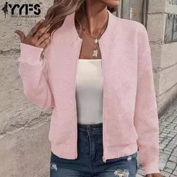 YYFS Женская мода Повседневная Осень Зима Однотонные принты Длинные рукава Куртки и пальто S белый