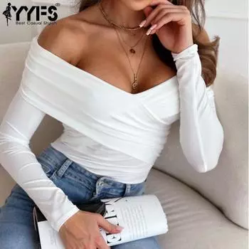 YYFS Женская мода повседневная осень-зима однотонные принты с длинным рукавом на одно плечо блузки и рубашки S белый