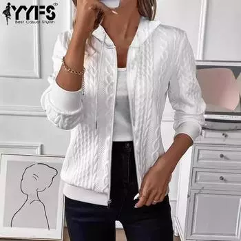 YYFS Женская мода Повседневная осень-зима Однотонные принты Длинные рукава Толстовки и свитшоты S белый