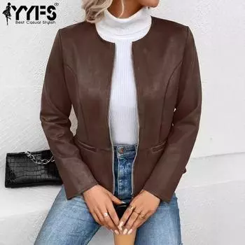 YYFS Женская мода Повседневная Осень Зима Однотонные принты Длинные рукава Куртки и пальто S чёрный