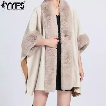 YYFS Женская мода Повседневная Осень Зима Однотонные принты Рукава 3/4 Куртки и пальто Пуховики One Size бежевый