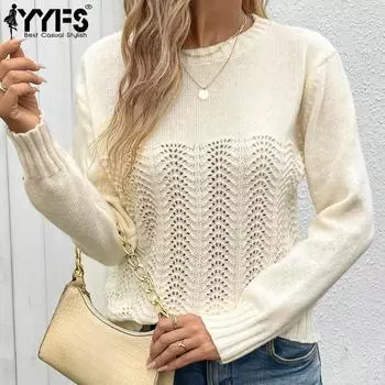 YYFS Женская мода Повседневный Осень Зима Однотонный Принт Длинный Рукав O-образный Вырез Свитера S