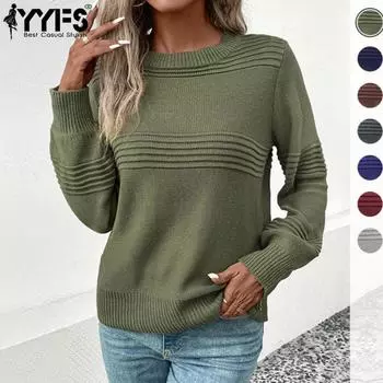 YYFS Женская мода Повседневный Осень Зима Однотонный Принт Длинный Рукав O-образный Вырез Свитера S светло-серый