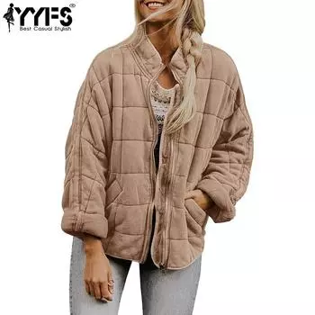 YYFS Женская мода Повседневная Осень Зима Однотонный Принт Длинный Рукав Пальто Стоячий Воротник(Женский) S оранжевый