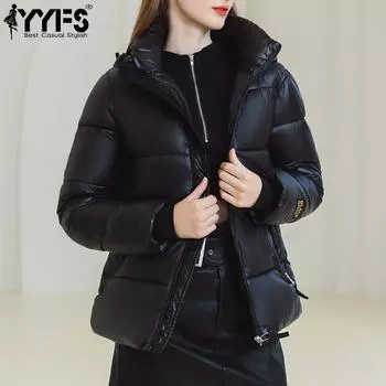 YYFS Женская мода Повседневная осень-зима Однотонный принт с длинным рукавом и капюшоном Пальто S чёрный