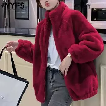 YYFS Женская мода Повседневная Осень Зима Однотонный Принт Длинный Рукав Высокий Воротник Топы Женская Одежда Пальто M бордовый