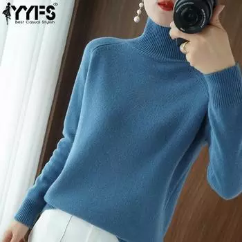 YYFS Женская мода Повседневная Осень Зима Однотонный Принт Длинный Рукав Высокий Воротник Женская Одежда Шерстяной Трикотаж Свитера S белый