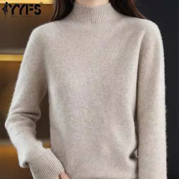YYFS Женская мода Повседневная Осень Зима Однотонный Принт Длинный Рукав Полуводолазка Топы Женская Одежда Шерстяной Трикотаж Свитера S