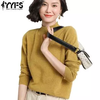 YYFS Женская мода Повседневная Осень Зима Однотонный Принт Длинный Рукав Полуводолазка Топы Женская Одежда Шерстяной Трикотаж Свитера S