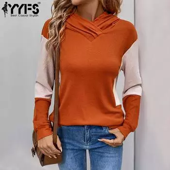 YYFS Женская мода повседневная осень-зима с длинным рукавом с капюшоном толстовки и свитшоты S оранжевый