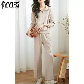 YYFS Женская мода Повседневная Весна Осень Однотонный Принт Длинный Рукав Полосатый Воротник Брюки Костюмы M серый