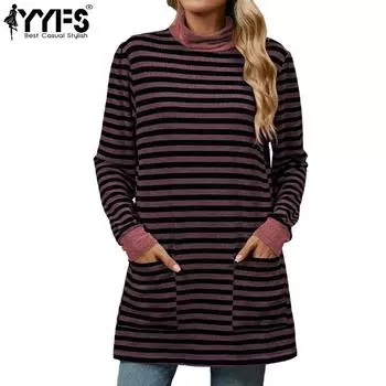 YYFS Женская мода Повседневная Весна Осень Полосатый Принт Длинный Рукав О-Образный Вырез Блузки и Рубашки S красный черный