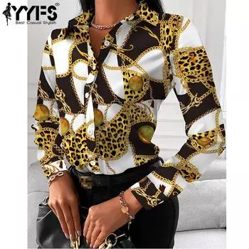 YYFS Женская мода Повседневная весна-осень Длинные рукава Поло воротник блузки и рубашки S