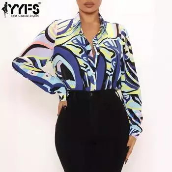 YYFS Женская мода Повседневная весна-осень Длинные рукава Поло воротник блузки и рубашки S