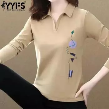 YYFS Женская мода Повседневная весна-осень Длинные рукава Поло воротник блузки и рубашки M