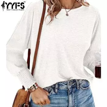 YYFS Женская мода повседневная весна-осень однотонные принты с коротким рукавом и круглым вырезом блузки и рубашки S белый