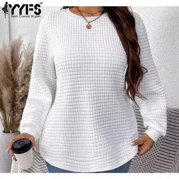 YYFS Женская мода Повседневная весна-осень Однотонные принты Длинные рукава О-образный вырез Блузки и рубашки XL чёрный