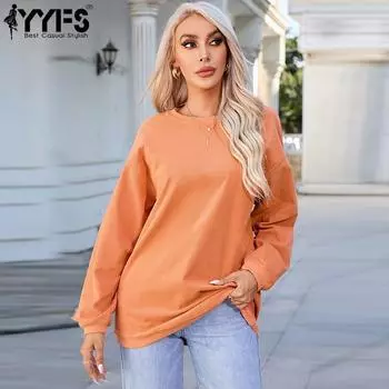YYFS Женская мода Повседневная весна-осень Однотонные принты Длинные рукава О-образный вырез Блузки и рубашки S