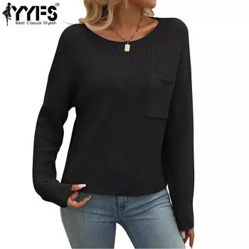 YYFS Женская мода Повседневная весна-осень Однотонные принты Длинные рукава О-образный вырез Блузки и рубашки S чёрный