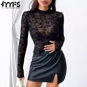 YYFS Женская мода Повседневная весна-осень Однотонные принты Длинные рукава Стойка-воротник Блузки и рубашки S чёрный