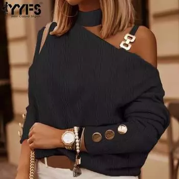 YYFS Женская мода Повседневная весна-осень Однотонные принты Длинные рукава Висячие блузки и рубашки S чёрный