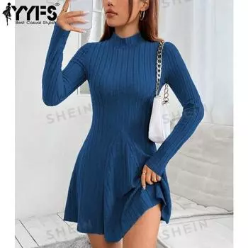 YYFS Женская мода повседневная весна осень однотонные принты длинные рукава полуводолазка блузки и рубашки S синий