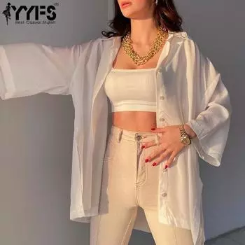 YYFS Женская мода Повседневная весна-осень Однотонный принт Длинный рукав Поло воротник блузки и рубашки S чёрный