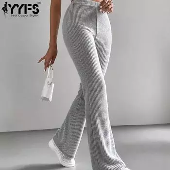 YYFS Женская мода повседневные однотонные принтованные брюки с высокой талией брюки и капри S светло-серый