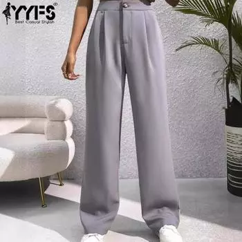 YYFS Женская мода повседневные однотонные принтованные брюки с высокой талией брюки и капри S серый