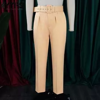 YYFS Женская мода повседневные однотонные принтованные брюки с высокой талией брюки и капри S хаки