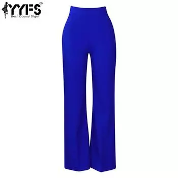 YYFS Женская мода повседневные однотонные принтованные брюки с высокой талией брюки и капри S королевский синий