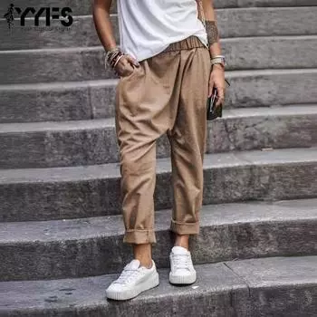 YYFS Женская мода повседневные однотонные принтованные брюки с высокой талией брюки и капри S хаки