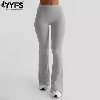 YYFS Женская мода повседневные однотонные принтованные брюки с высокой талией брюки и капри S серый