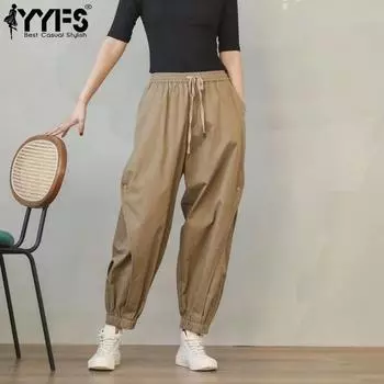 YYFS Женская мода повседневные однотонные принтованные брюки с высокой талией брюки и капри M хаки