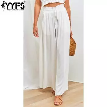 YYFS Женская мода повседневные однотонные принтованные брюки с высокой талией брюки и капри S белый