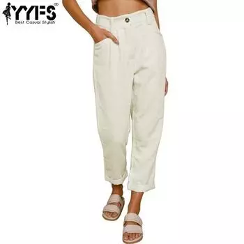 YYFS Женская мода повседневные однотонные принтованные брюки с высокой талией брюки и капри S белый