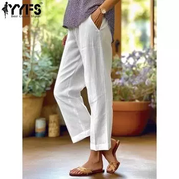 YYFS Женская мода повседневные однотонные принтованные брюки с высокой талией брюки и капри S белый