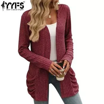 YYFS Женская мода повседневные однотонные принтованные куртки и пальто с длинным рукавом на осень-зиму S бордовый
