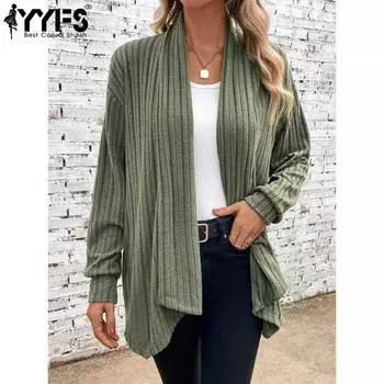 YYFS Женская мода повседневные однотонные принтованные куртки и пальто с длинным рукавом на осень-зиму S оливковое зеленый
