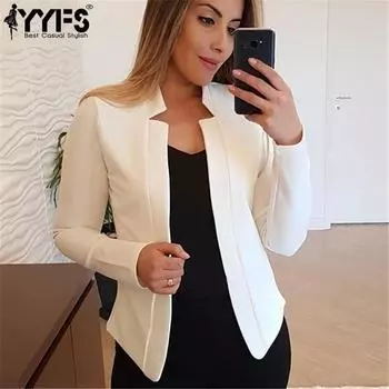 YYFS Женская мода повседневные однотонные принтованные куртки и пальто с длинным рукавом на осень-зиму S белый