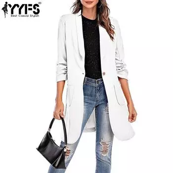 YYFS Женская мода повседневные однотонные принтованные куртки и пальто с длинным рукавом на осень-зиму S белый