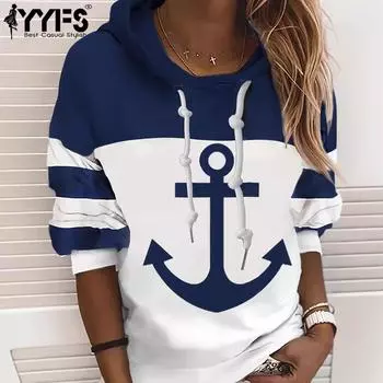 YYFS Женская мода Повседневные толстовки с капюшоном и длинным рукавом S синий