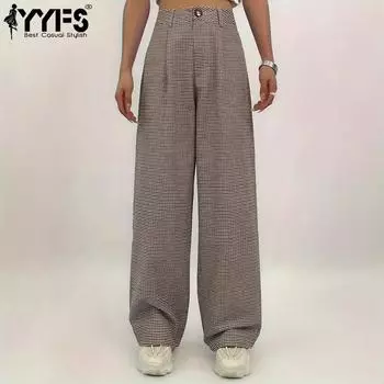 YYFS Женская мода Повседневный клетчатый принт Брюки с высокой талией Брюки и капри S