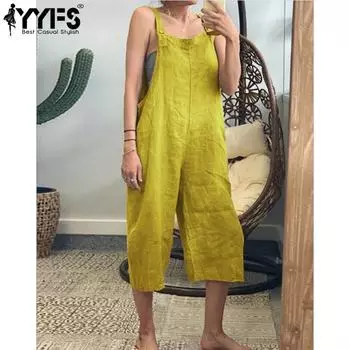 YYFS Женская мода Повседневный Лето Весна Однотонный Принт Без Рукавов Комбинезоны и Ромперы S жёлтый