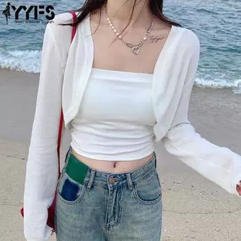 YYFS Женская мода Повседневный Лето Весна Однотонный Принт Длинный Рукав Свитера One size белый