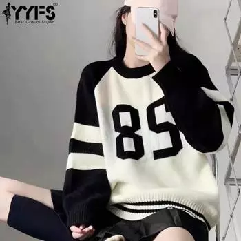 YYFS Женская мода Повседневный Осень Зима Длинный рукав О-образный вырез свитера Size: One Size чёрный