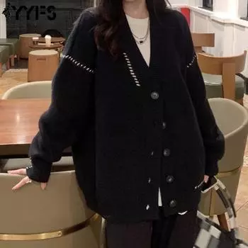 YYFS Женская мода Повседневный Осень Зима Однотонный Принт Длинный Рукав V-образный Вырез Свитера Size: One Size белый