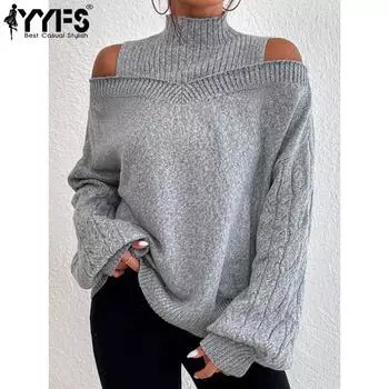 YYFS Женская мода Повседневный Осень Зима Однотонный Принт Длинный Рукав Полуводолазка Свитера S серый