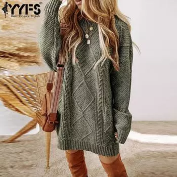 YYFS Женская мода Повседневный Осень Зима Однотонный Принт Длинный Рукав О-Образным Вырезом Свитера S