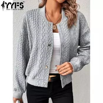 YYFS Женская мода Повседневный Осень Зима Однотонный Принт Длинный Рукав Топ Свитера S серый